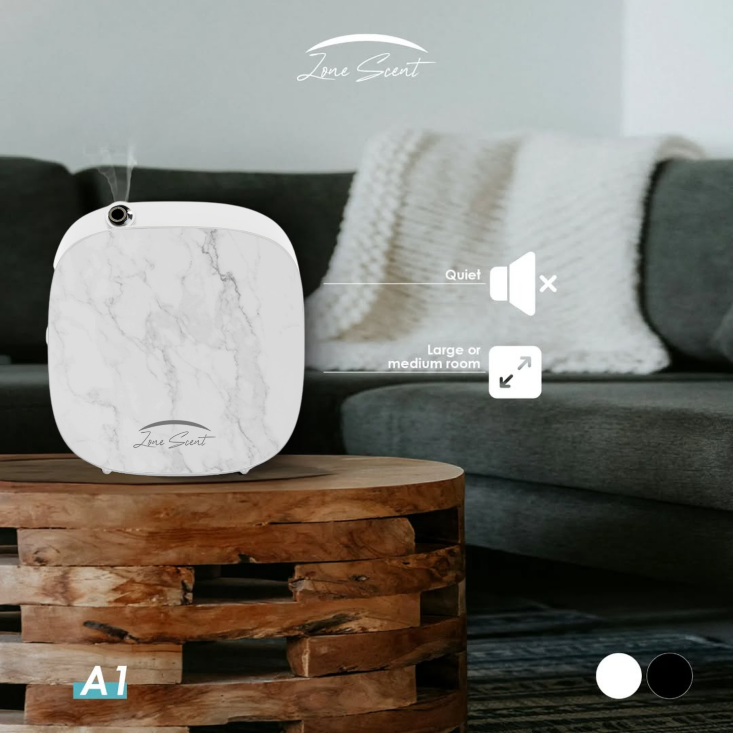 Zone Scent ZS-A1 Portable Rechargeable Diffuser + 60 ml Bombei™ Oil — Waterless Cold-Air, App-Controlled, 1000 ft² Coverage, Wireless Battery | Eco-Safe, Pet & Kid Friendly