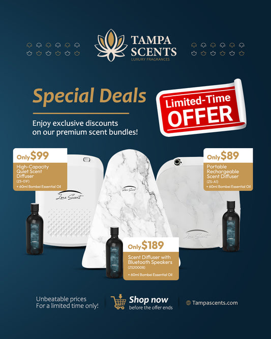 Limited offer, ZS-01F Smart Cold-Air Diffuser + 60 ml Bombei™ Oil Waterless, App-Controlled, Ultra-Quiet, 1500 ft² | Eco-Safe, Pet & Kid Friendly